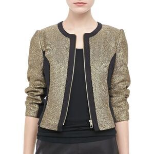 TED BAKER Gold Bouclé Zip Blazer Jacket Size 2 / S New without tag